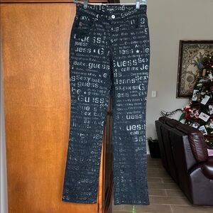 Guess Black Text Print Denim